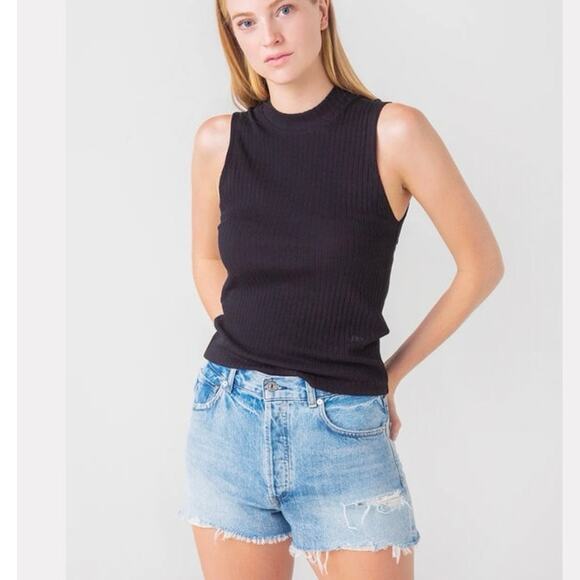 NWOT Women’s FRAME Denim Rib Sleeveless Tee in Black SZ S - Picture 1 of 7